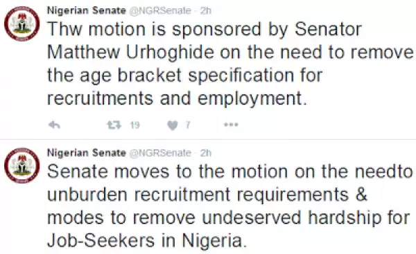 Senate moves to remove age bracket and experience for requirements for unemployed Nigerians